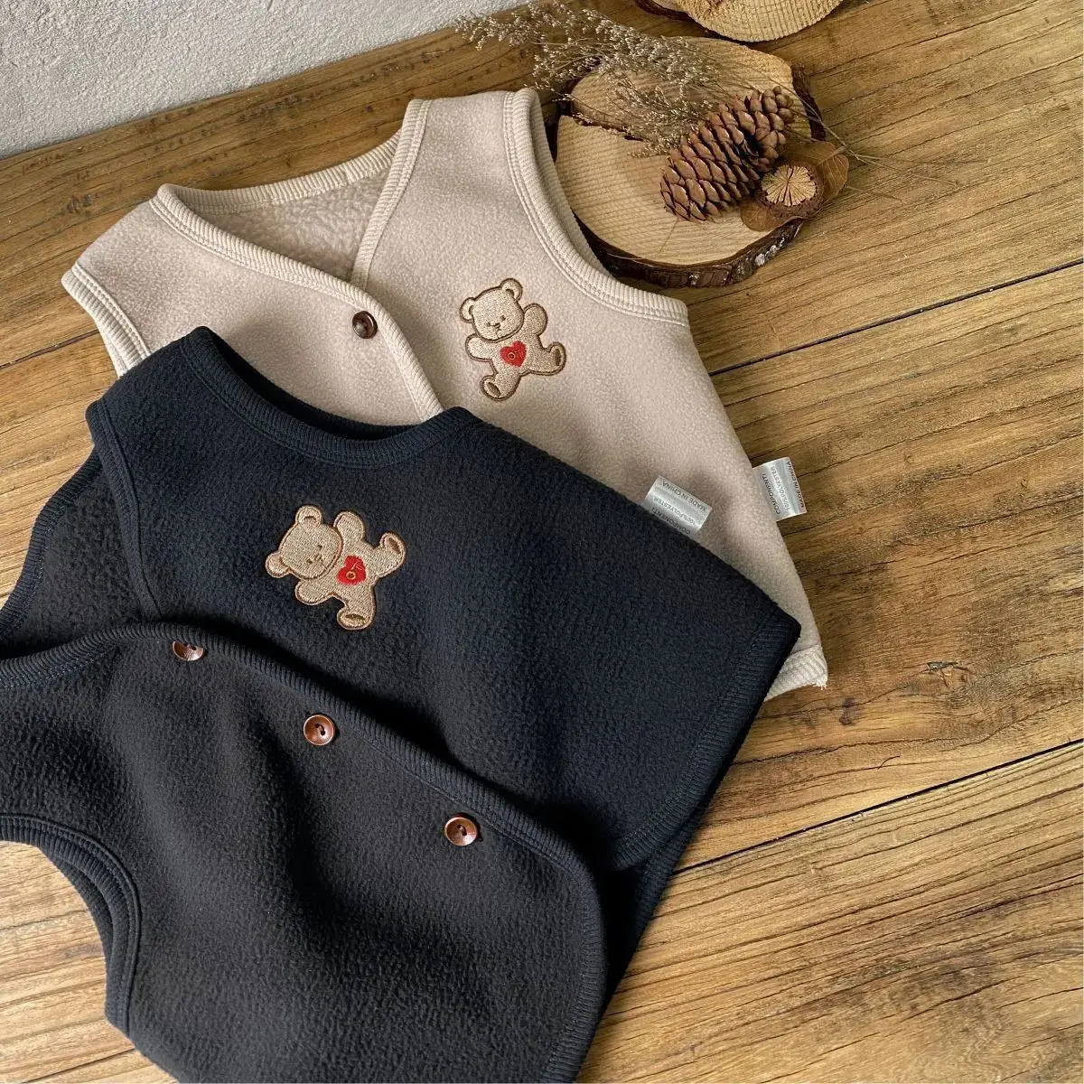 Autumn Baby Cartoon Bear Embroidered Double Side Velvet Vest + PP Pants Set for Boys and Girls Infant Tank Top Suit for Spring