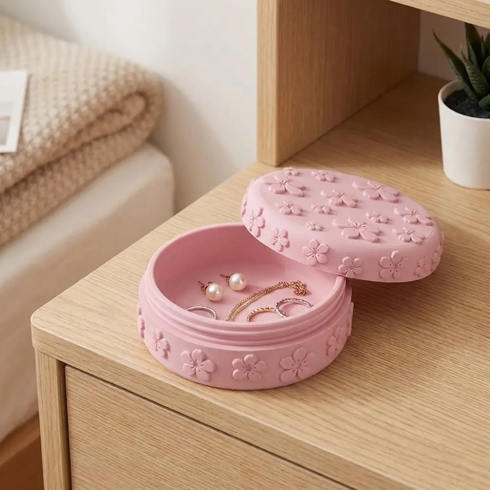 3D Printed Makeup Cotton Storage Box Embossed Cherry with Lid Beauty Storage Jar Aesthetic Waterproof Cotton Pad Container