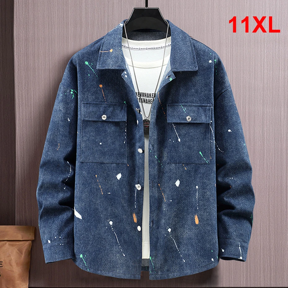 10XL 11XL Plus Size Denim Jacket Men Vintage Spot Print Jean Jacket Spring Autumn Cargo Denim Coat Male Big Size 11XL