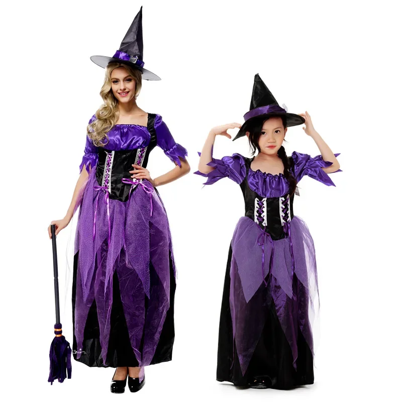 Goethe Purple Witch Costume for Kids, Mother and Daughter, Halloween Dress, Baby Girls Cosplay, Fantasia Carnival Party Cos