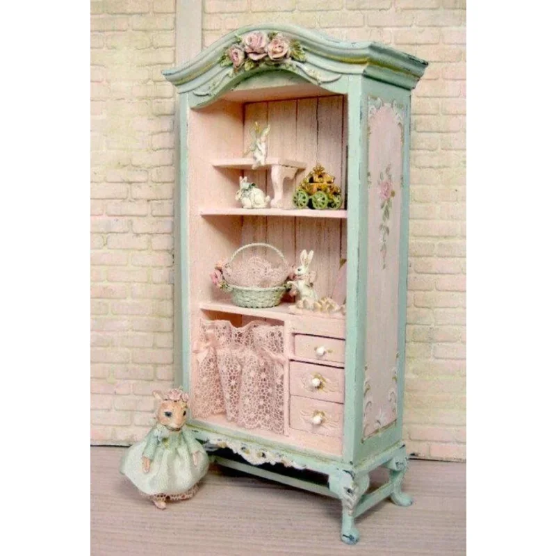 Customized French vintage carved solid wood wardrobe, bedroom princess cabinet, storage cabinet, European style painted childre