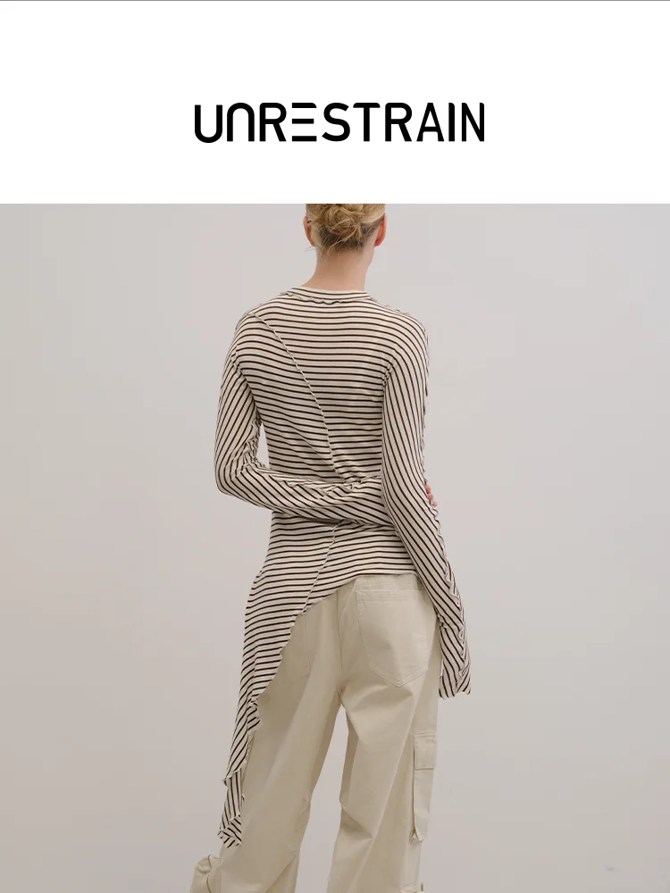 

Повседневная футболка в полоску Long Sve, женский топ с асимметричным подолом, модный классический узор, нестримированный дизайн