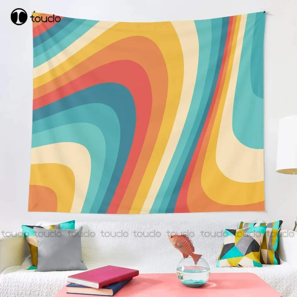 70S Retro Aesthetic Retro Vintage Aesthetic Fluid Motion 80S Hippie Bohemian Rainbow Tapestry Awesome Tapestry Wall Covering