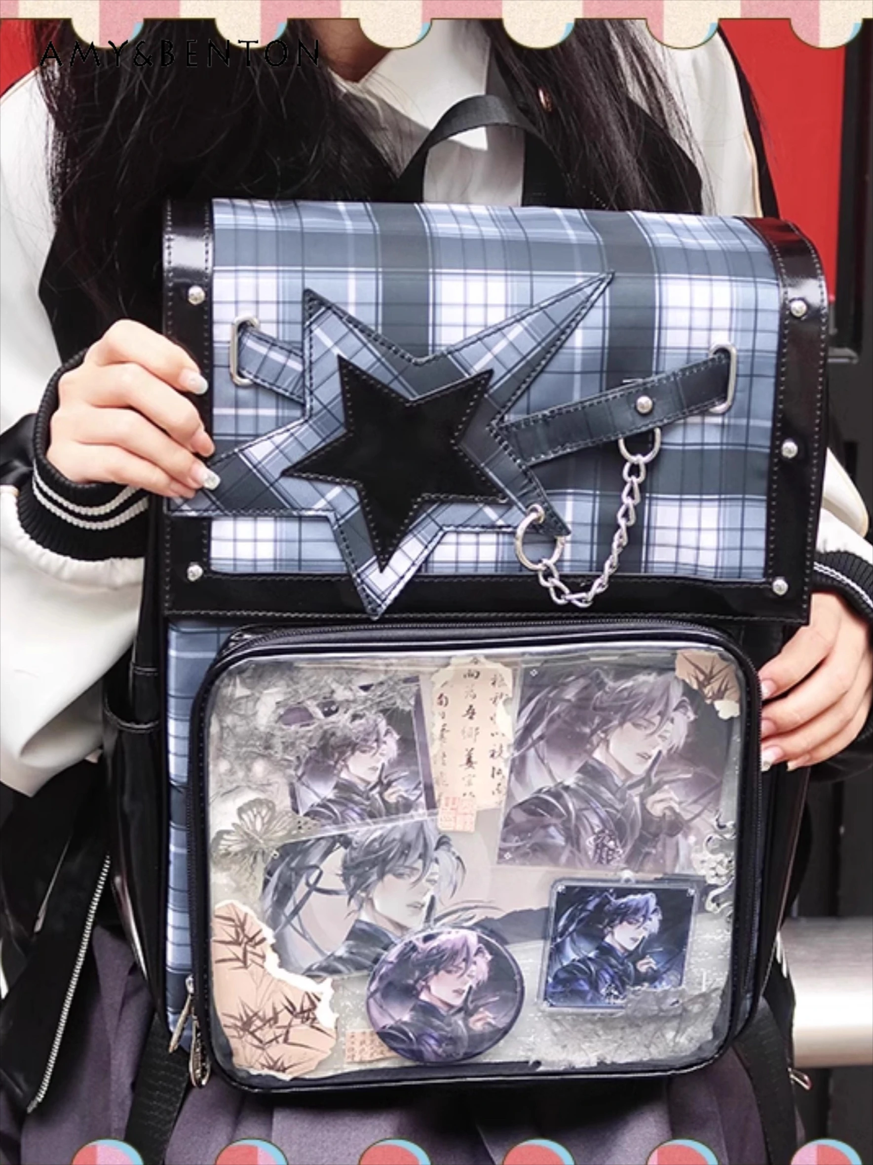 Original Japanese Two-dimensional Itabag Subculture Gothic Splicing Color Transparent Backpack Daily Commuting Kawaii Backpack