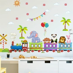 Funny Lion Rabbit Dog Animal ByTrain Wall Stickers For Kids Room Decoration Traffic Mural Art Cartoon Diy Home Decal Pvc Poster