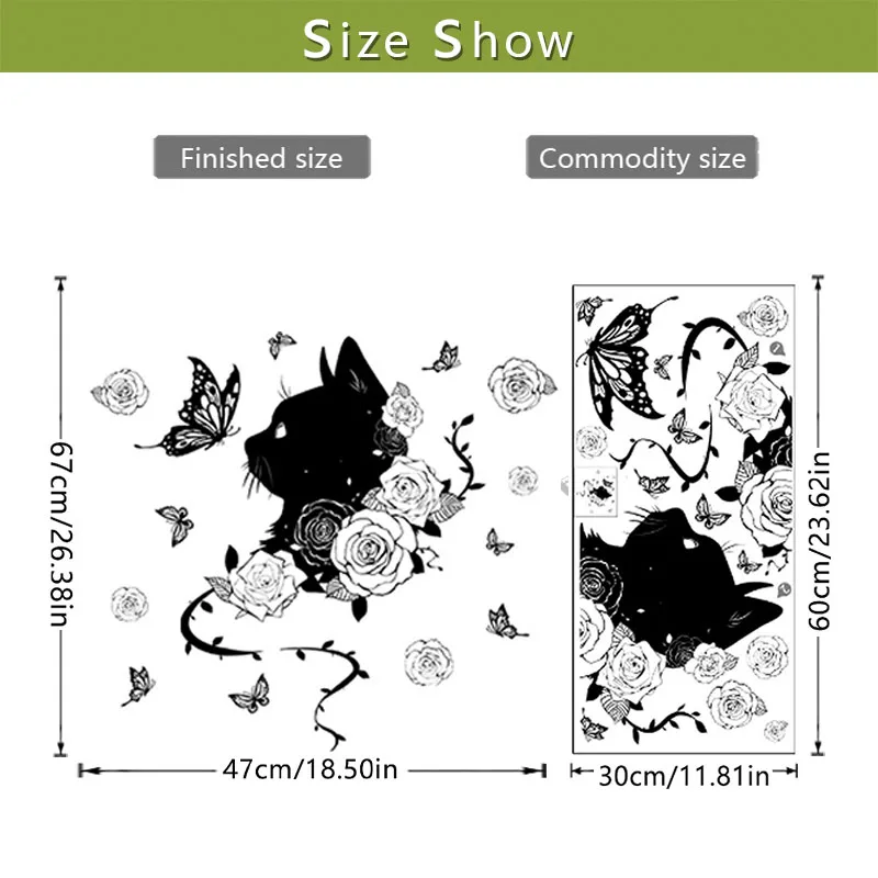Autocollant mural papillon auto-adhésif, fond de fleur de chat noir, décoration de la maison