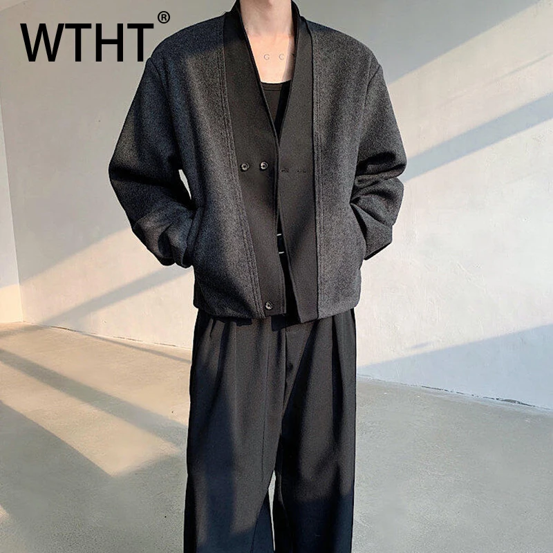 

WTHT Trendy Men's Patchwork Casual Chinese Style Blazer Coats Fashion 2025 Summer Double Buckle Long Sleeves Jacket Male 2A01002