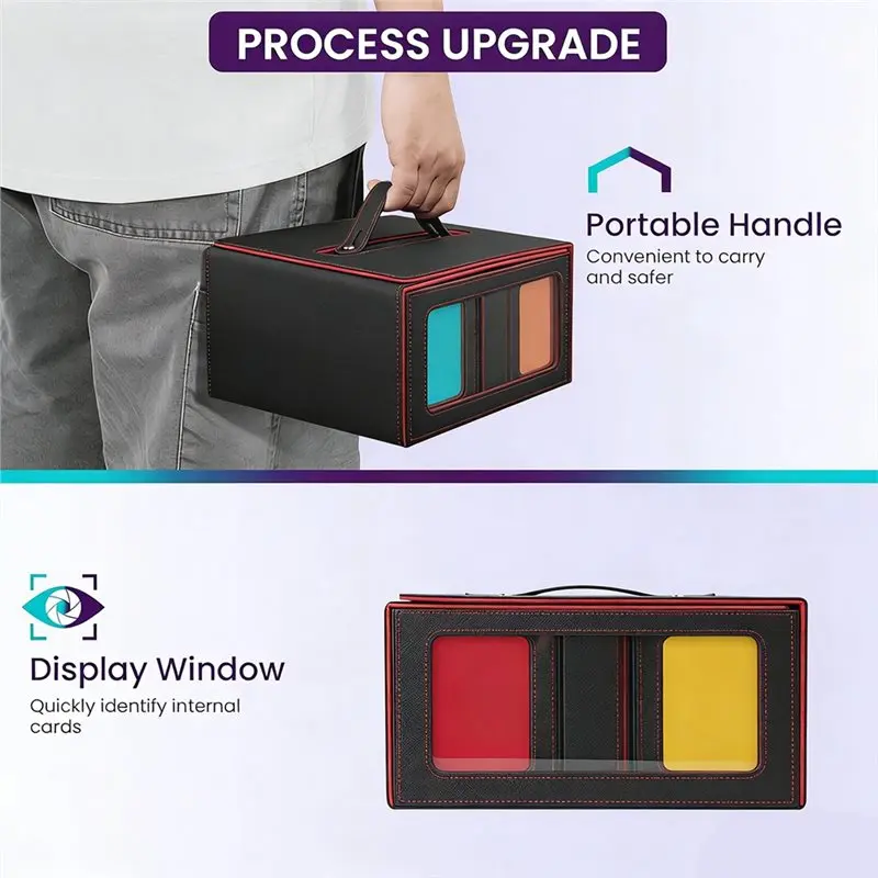 Magnetic Trading Card Storage Box With Window, Removable Deck Case With Handle For Sports Cards Black+Gray