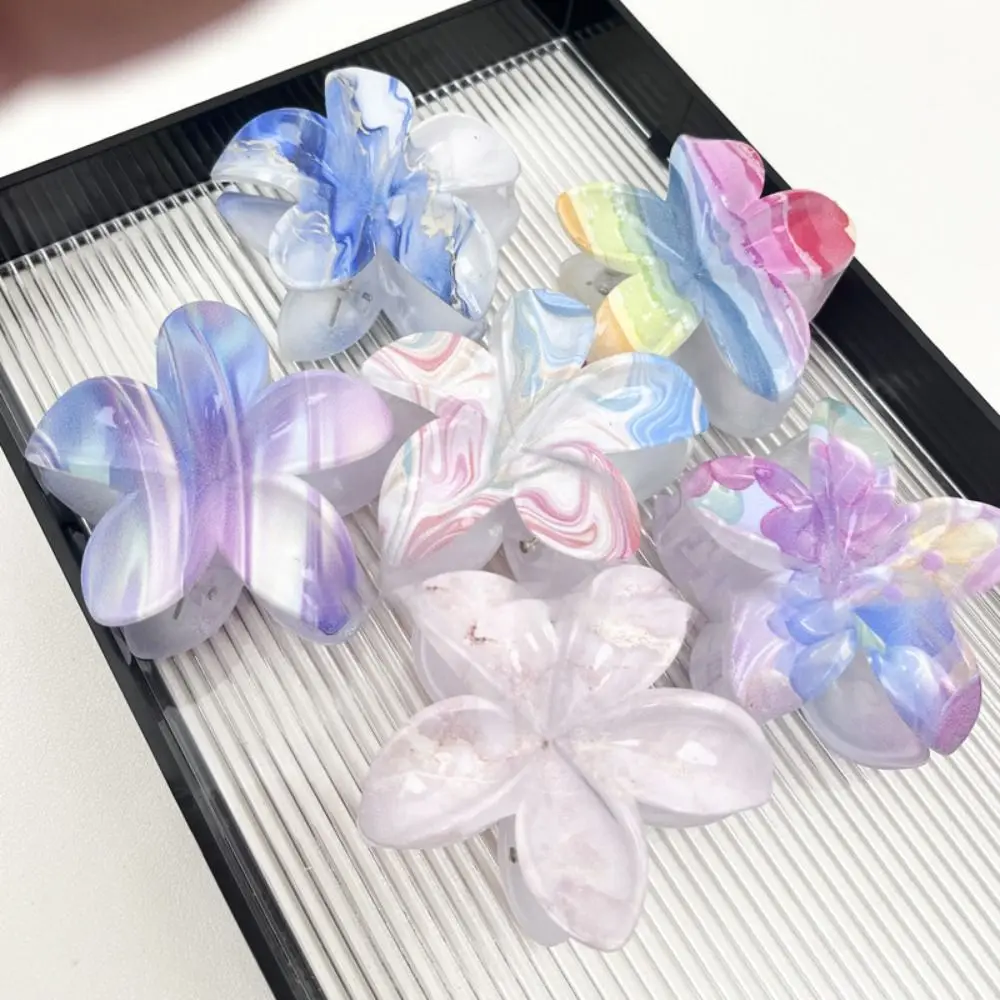 New Fashion Flower Hair Clip Marbling Creativity Plumeria Grab Clip Large Shark Clip Flower Shape Claw Clips For Women