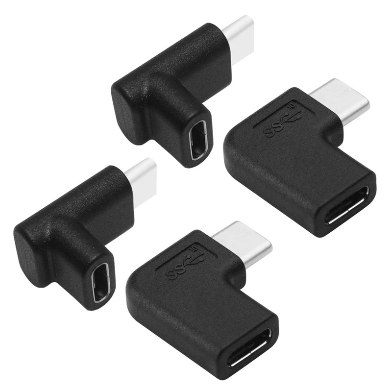 2X 90 Degree Right & Left Upward & Downward Angled 90 Degree USB-C USB 3.1 Type-C Male To Female Extension Adapter