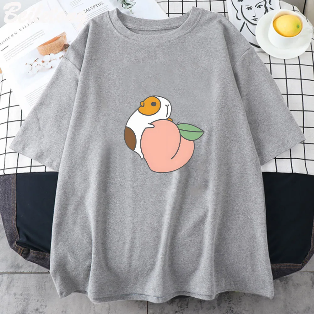 หนูตะเภาผลไม้รูปแบบคลาสสิก T เสื้อกราฟิกตลก Kawaii ผู้หญิงเสื้อยืด 100% Cotton แขนสั้น T เสื้อ Y2k เสื้อผ้า