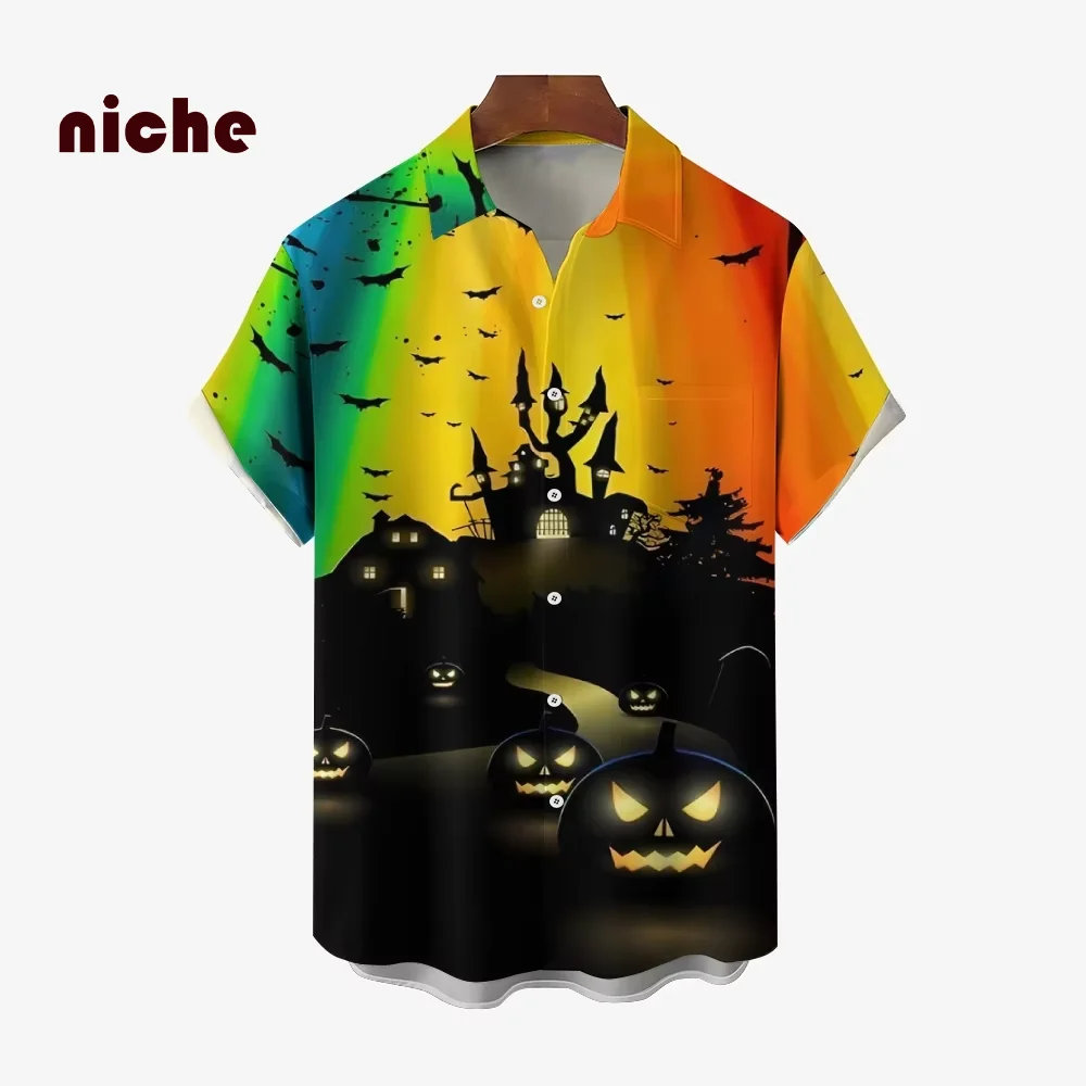 

Casual Men's Plus Size Shirt Polo Collar Seaside Hawaiian Contrasting Color Halloween Style High Quality Men's Fashion Trend New