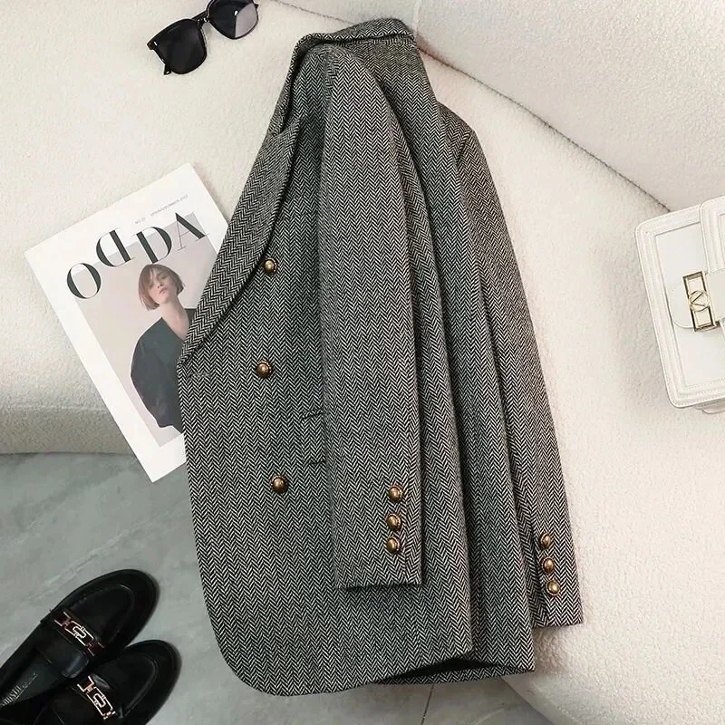 High-Quality Suit Jacket Women 2027 New Autumn Winter Word Pattern Blazer Coat Female Temperament Cool Design Unique Ladies Tops