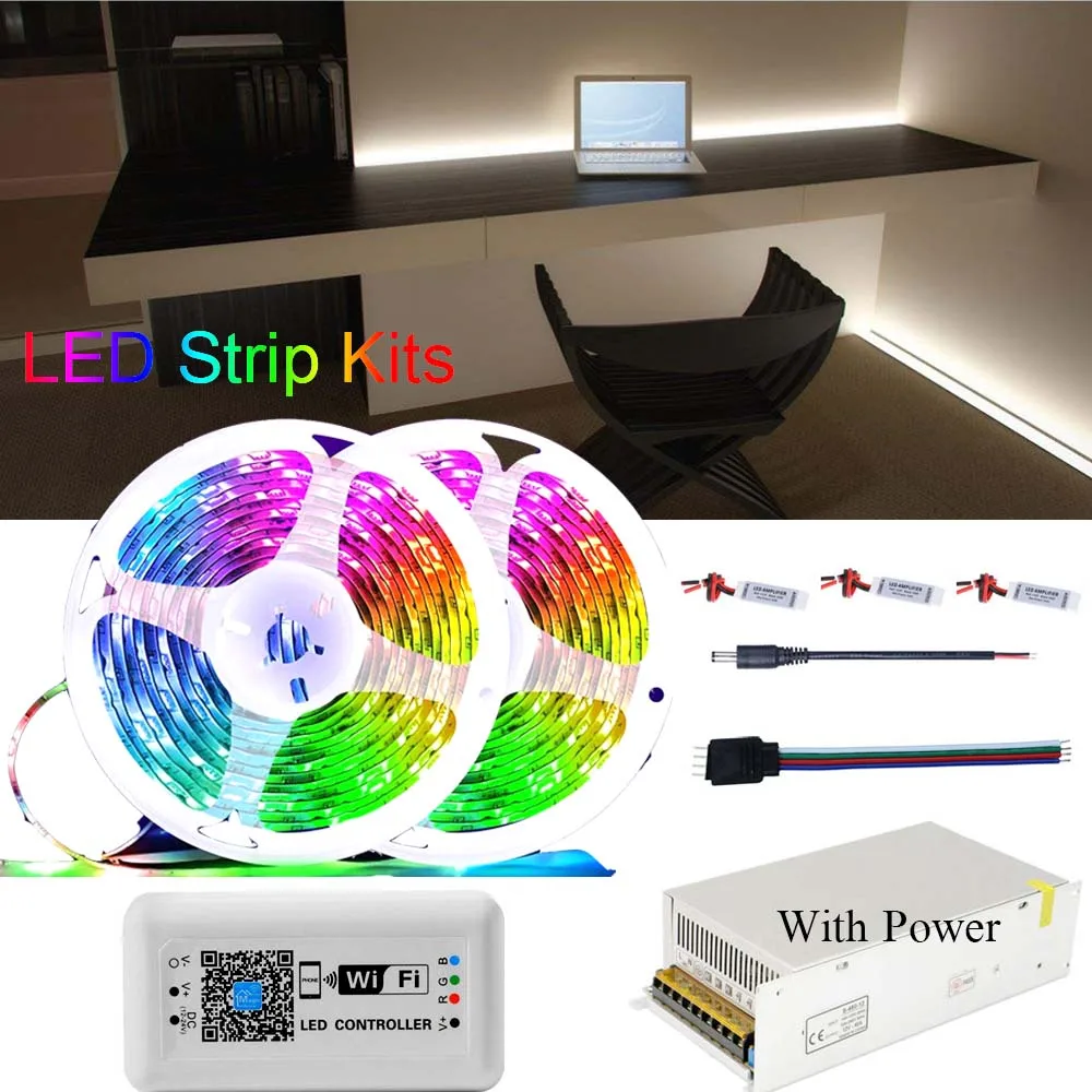 

DC 12V RGB 5050 LED Strip Light WiFi Controller Waterproof Lamp Ribbon Connect With Alexa Google Smart Phone Flexible Tape Kits