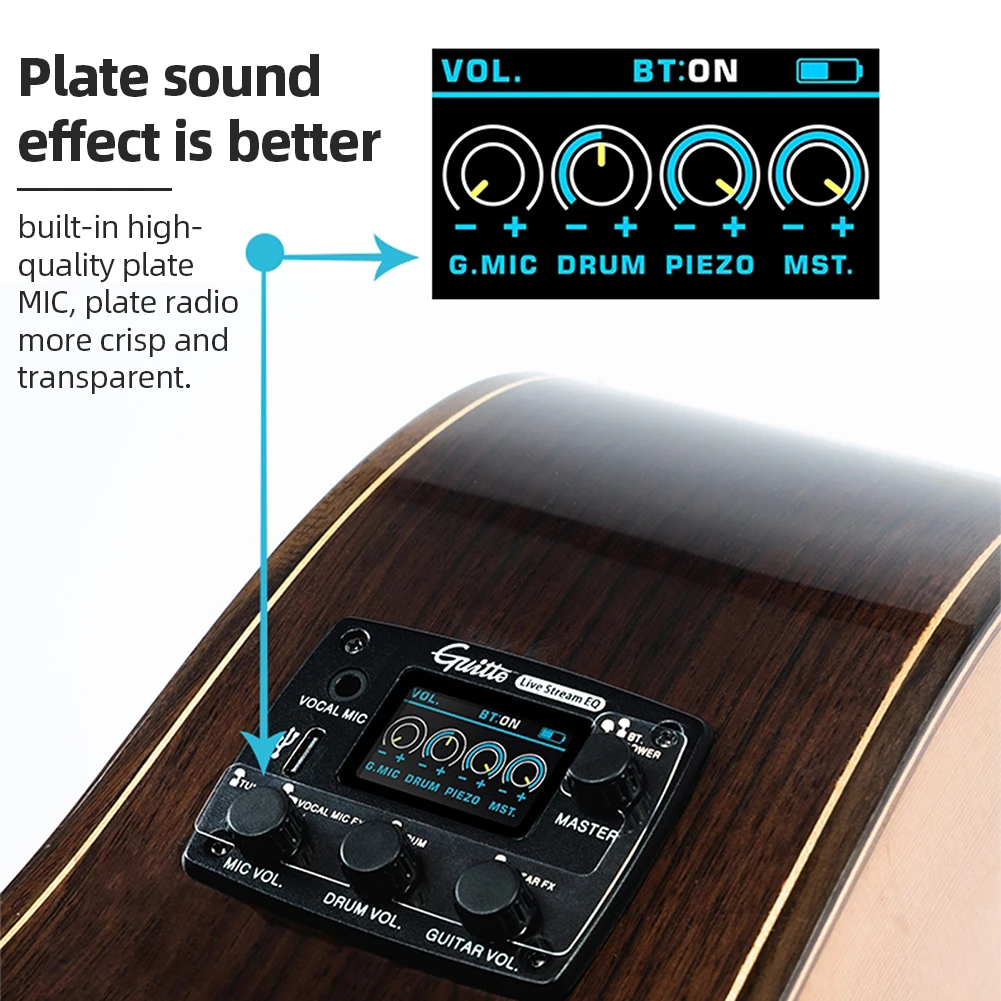 Pastilla de guitarra acústica profesional, sintonizador Digital LCD, preamplificador EQ, micrófono de transmisión en vivo, accesorios de piezas de