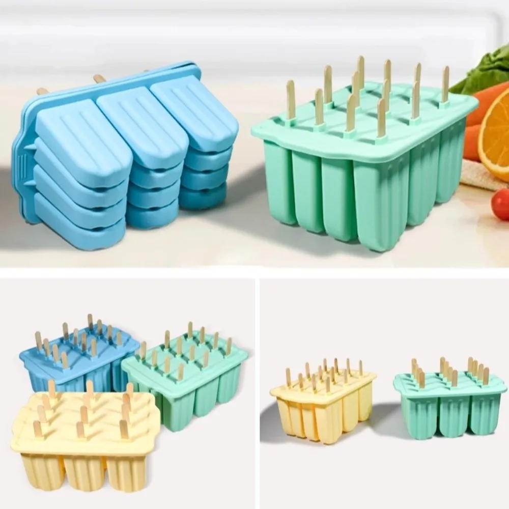 12 Grids Silicone Popsicle Mold Reusable Easy Release Ice Cream Maker Non-stick with Lid Frozen Dessert Tray Homemade Desserts