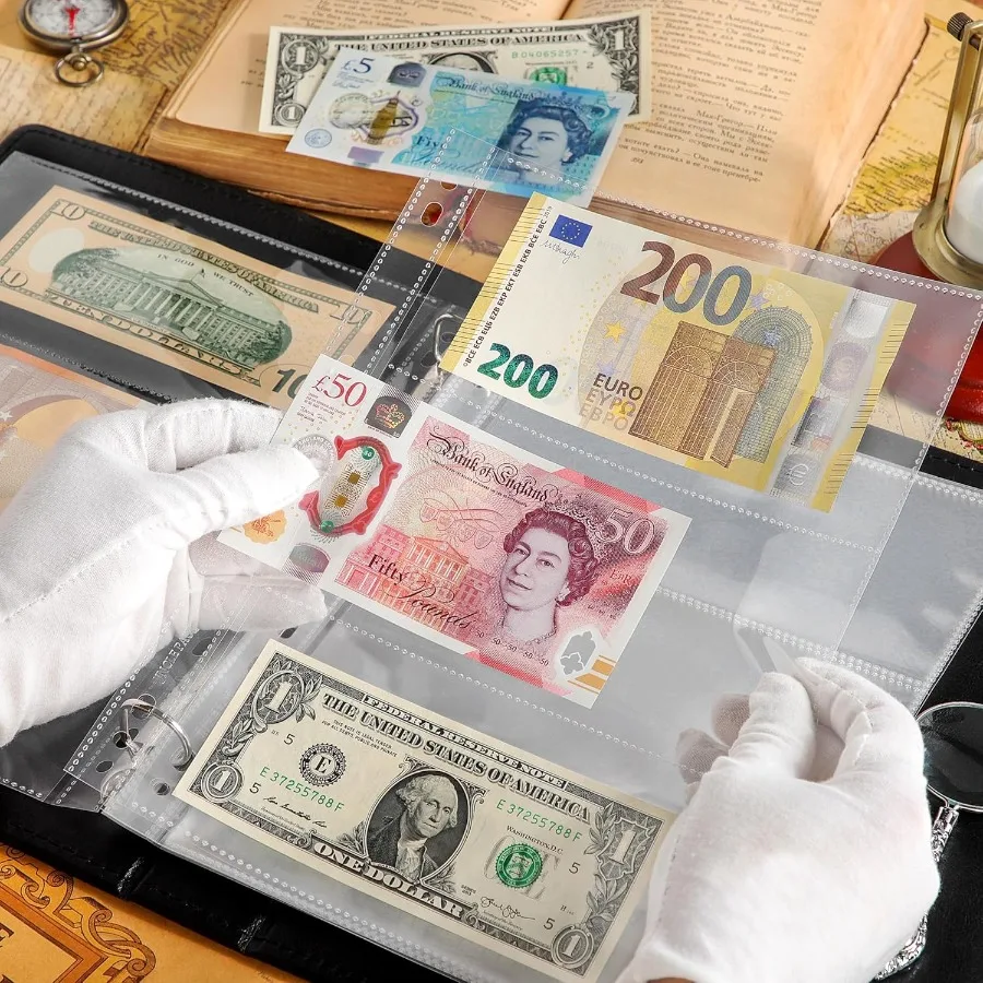 紙幣コレクション用のカレーページ20枚、3ポケットのカレースリーブ、紙幣コレクション用のカレーホルダーアルバムページ