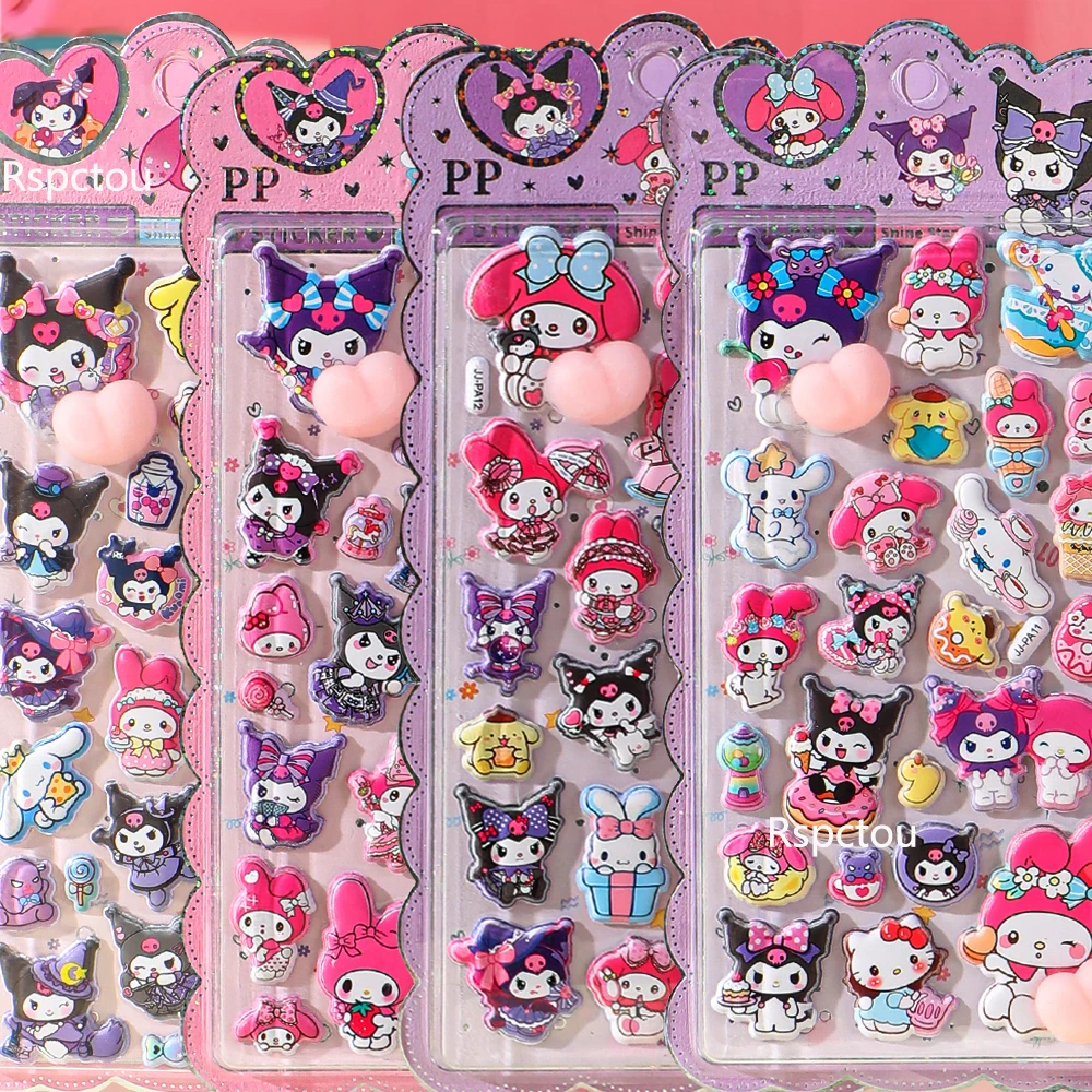 

4pcs Kawaii Sanrio Buttocks Sticker Funny Cartoon Kuromi Melody Soft Pinched Decompression 3D Bubble Decals Decoration Toy Gift