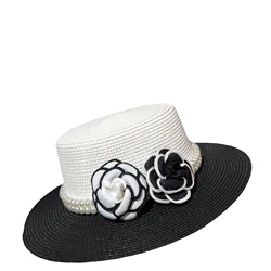 Designer French Paris fashion show small fragrant flower flat hat summer light luxury fine grass woven sunscreen sun hat women