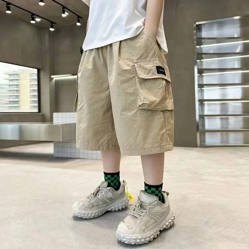 3-14 Years Summer Teenage Boys Vacation Pants Big Pocket Calf-Length Trousers For Kids Children Birthday Present Clothes
