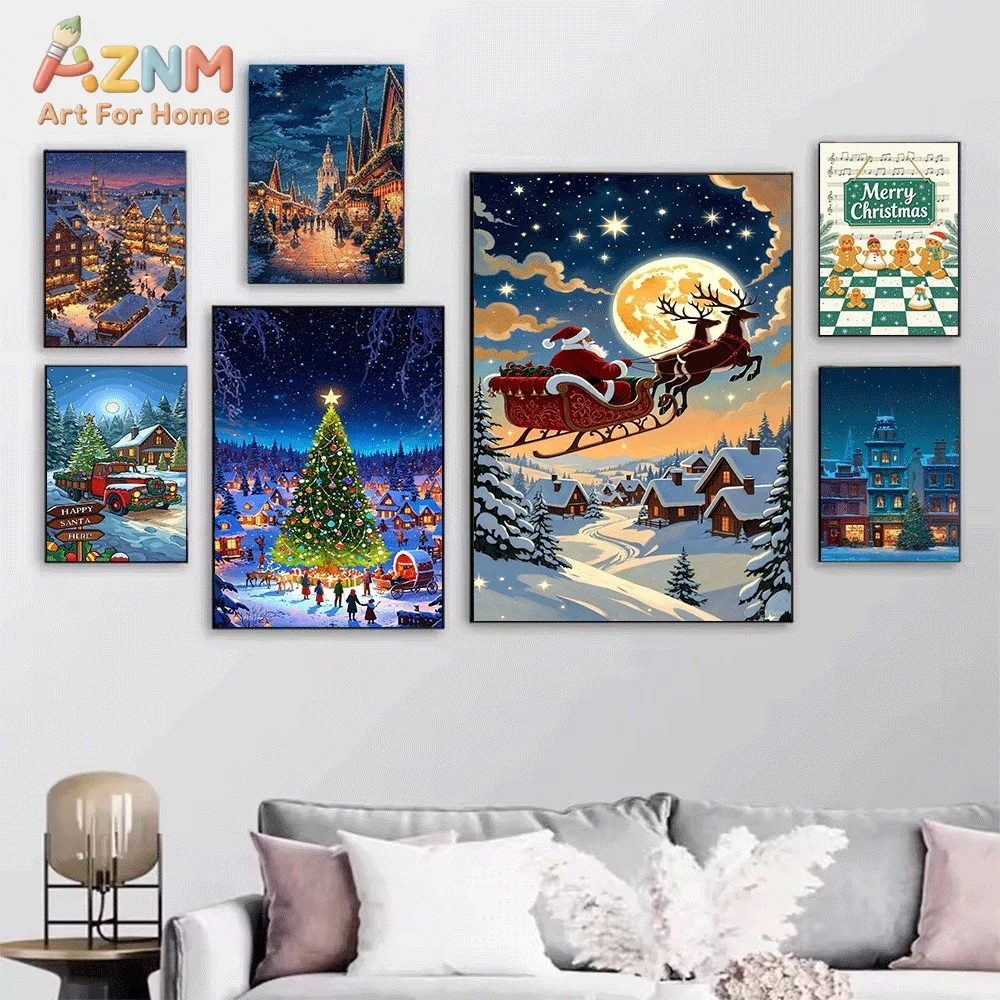 Cute Cartoon Merry Christmas Xmas Tree Gingerbread Man Canvas Wall Art Print Poster Unframed Canvas Painting Home Living Room