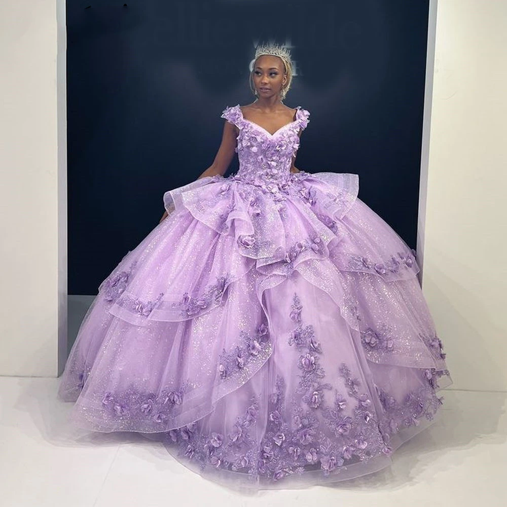 ANGELSBRIDEP dulce 16 vestidos De quinceañera morados Apliques De encaje volantes tren cristal vestidos De 15 Años vestido De graduación personalizado