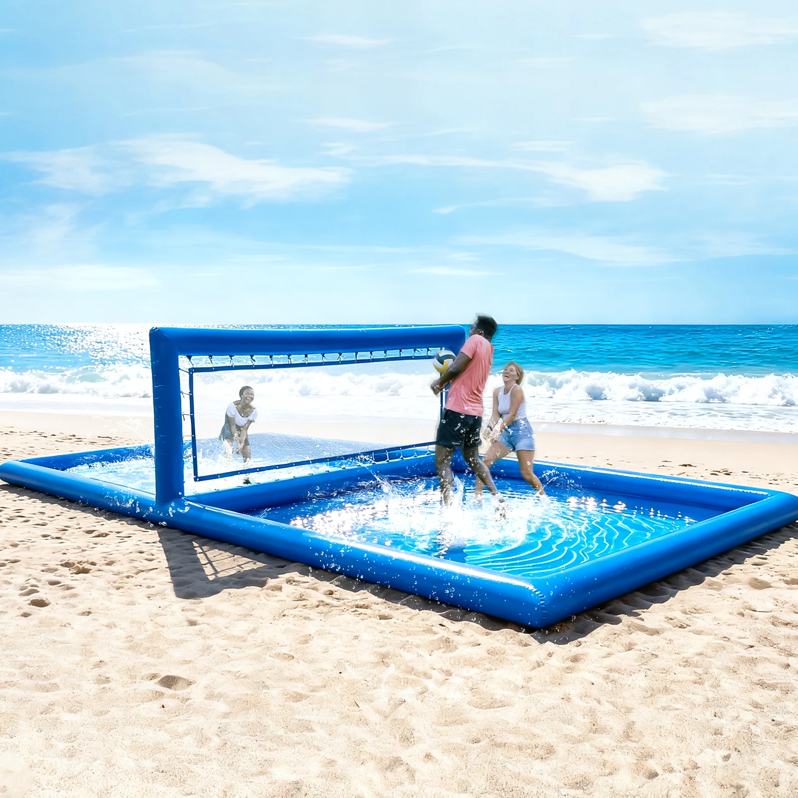 

33ft Inflatable Volleyball Court Pool with Air Pump - Commercial Grade Outdoor Volleyball Net for Pool/Beach Volleyball