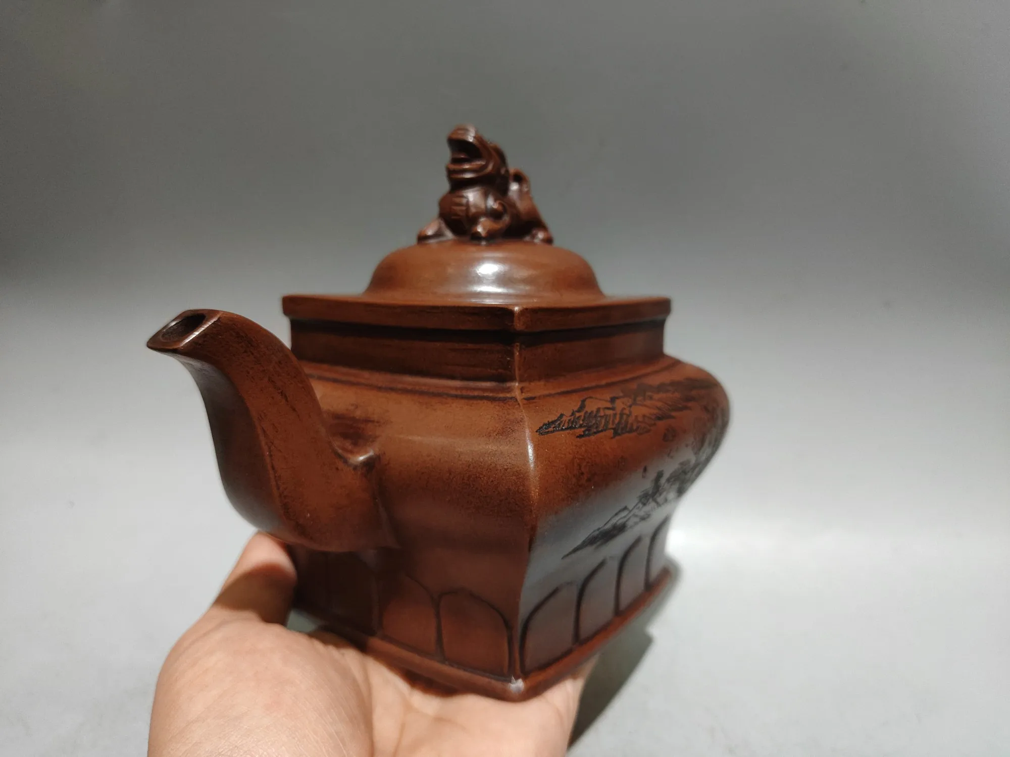 8 "الصينية ييشينغ الأرجواني الطين إبريق الشاي التنين تمثال غطاء المشهد نمط أربعة جوانب إبريق الشاي غلاية إبريق الشاي حفل الشاي