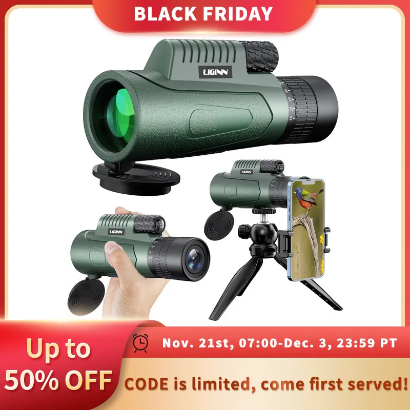 10-30x50 Zoom Telescope Astronomical Hunting Monocular Camping Equipment HD Spotting Scope with Phone Adapter Tripod