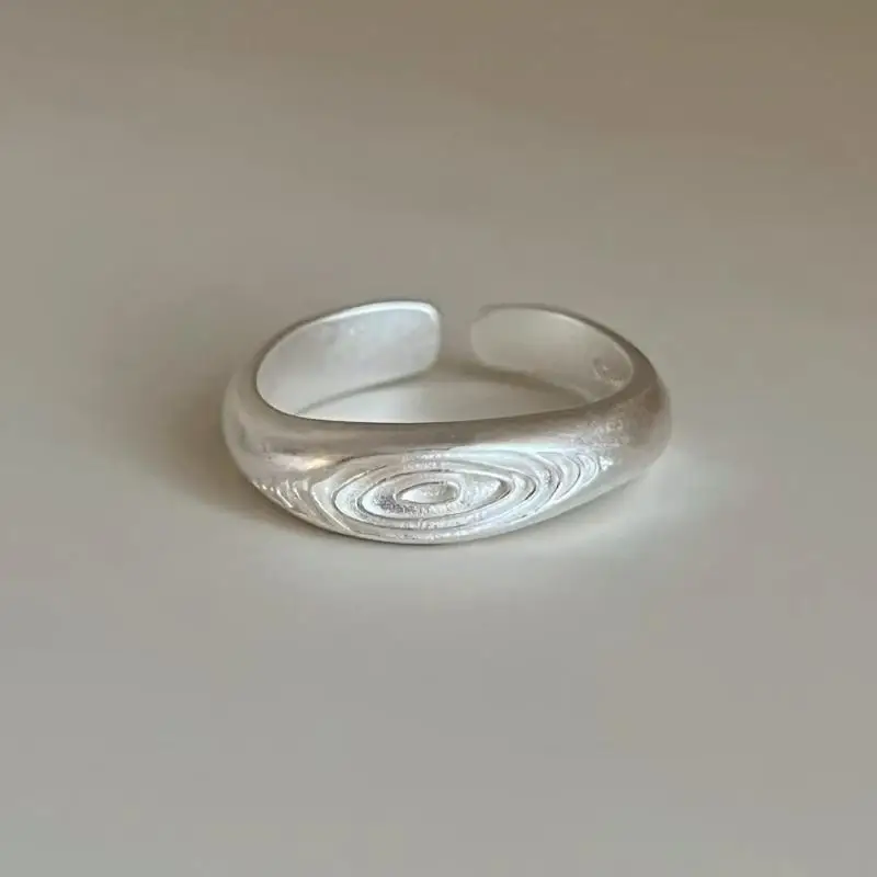 Trendy Blogger Style Vintage Ring Matte Silver Plated Texture Fashion Jewelry for Women Christmas Surprise Gift