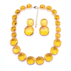 Fashion Candy Color Resin Polygon Choker Necklace Earrings Sets Women Indian Vintage Statement Large Collar Necklace Jewelry