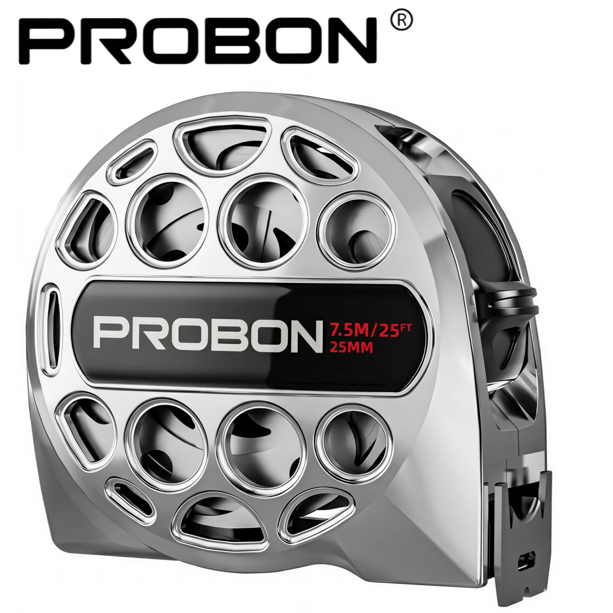 

PROBON Silver Waterproof Tape Measure with Dual Scale, High Precision, Clip & Carabiner