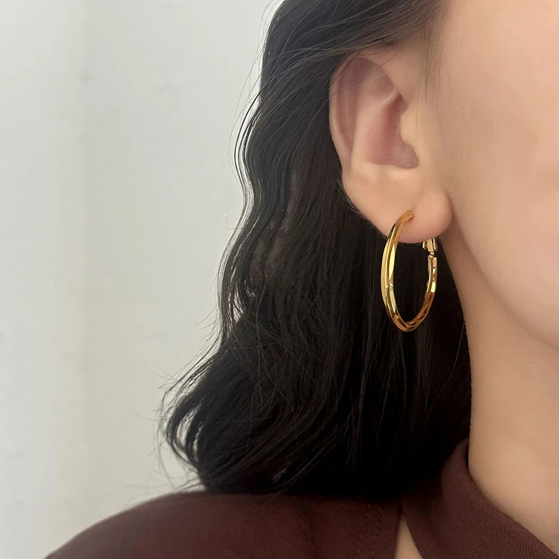 

Tibetan Silver 18K Gold Plated Round Hoop Earrings for Women Classic Geometric Fashion Jewelry Minimalist Accessories