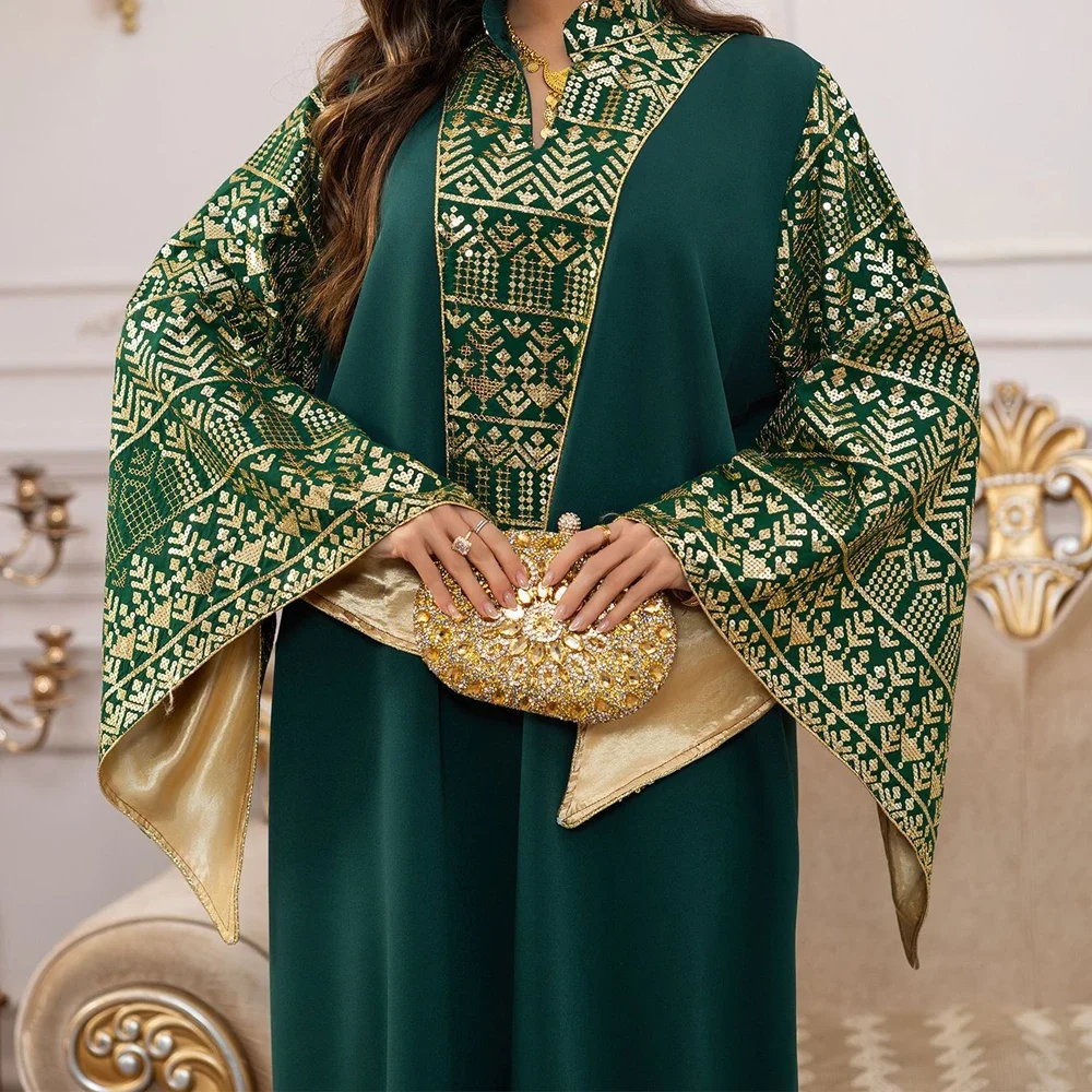 Eid Mubarak Djellaba Donne Paillettes Maxi Vestito Musulmano Abaya Turchia Caftano Ramadan Islam Golfo Jalabiya Caftano Femme Musulmane Robe