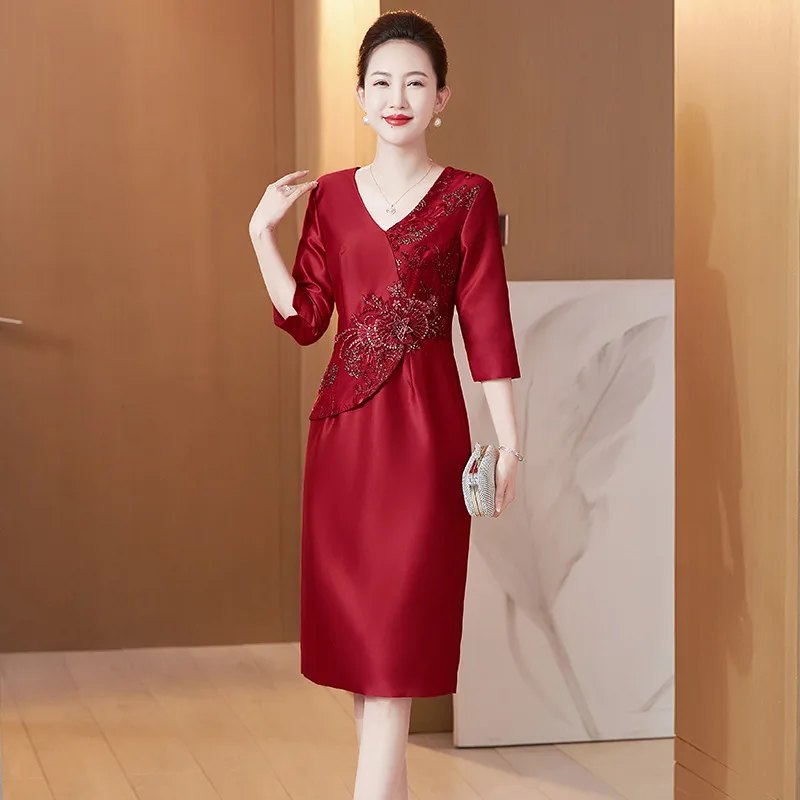 

Yourqipao Autumn Mother of The Bride Cheongsams Evening Dresses for Chinese Traditional Wedding Long Sleeves Groom Mother Gowns