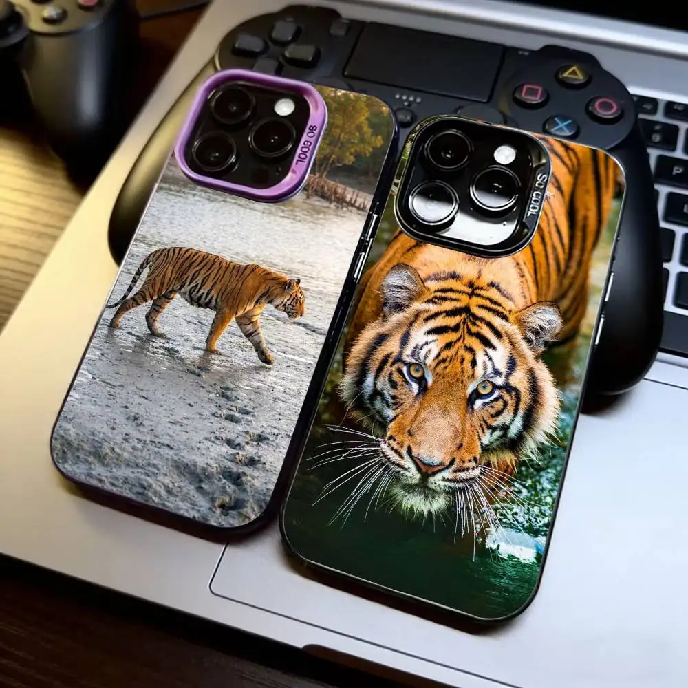 

Tiger Theme Phone Case For iPhone 17,16,15,14,13,12,11 Plus,Pro Max,XS,Colorful Silver Phone case Funda Cover