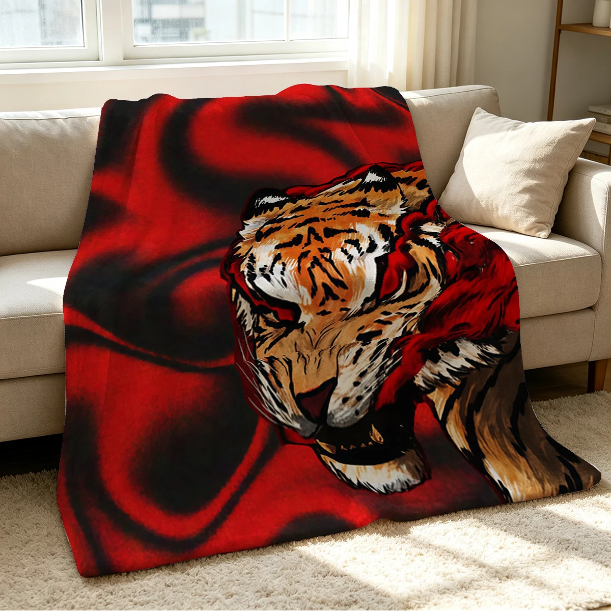 Fiery Tiger Blanket Soft Cozy Throw for Sofa Bed Festive Holiday Decor Gift for Kids and Adults,Lightweight and Warm
