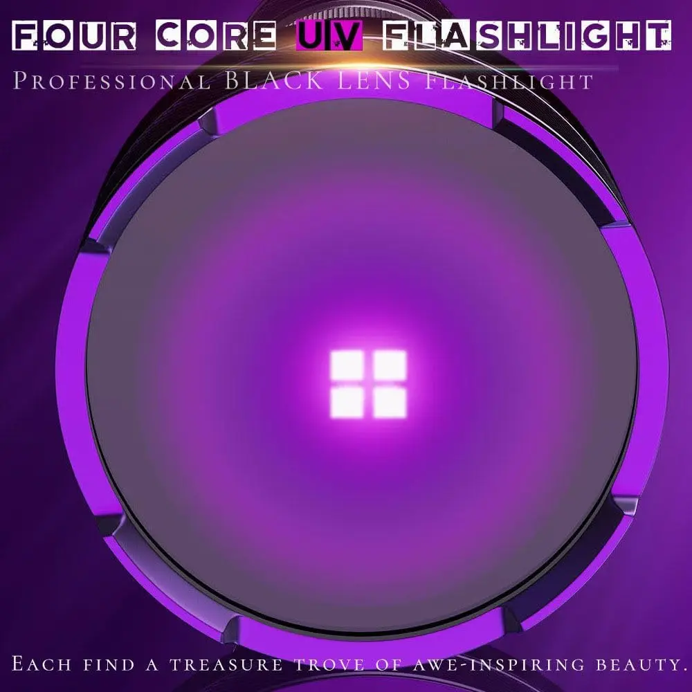 مصباح يدوي Blacklight بالأشعة فوق البنفسجية 365 نانومتر، مصباح LED مُصفى بأربعة النواة، عالي الطاقة طويل المدى لـ Yooperlite، بول الحيوانات الأليفة، كشف الراتنج