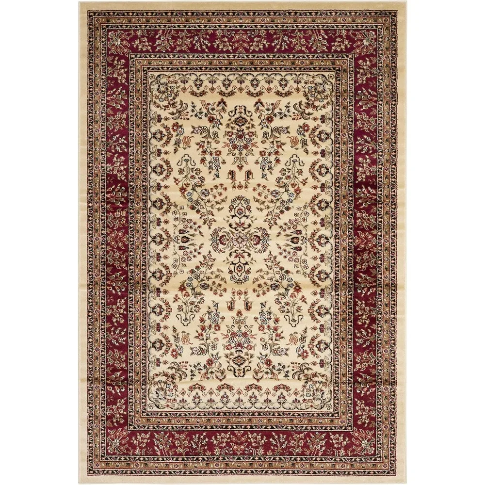 Carpet -9 'x 12', ivory and red, traditional Oriental design, no shedding and easy to care for, living room, bedroom