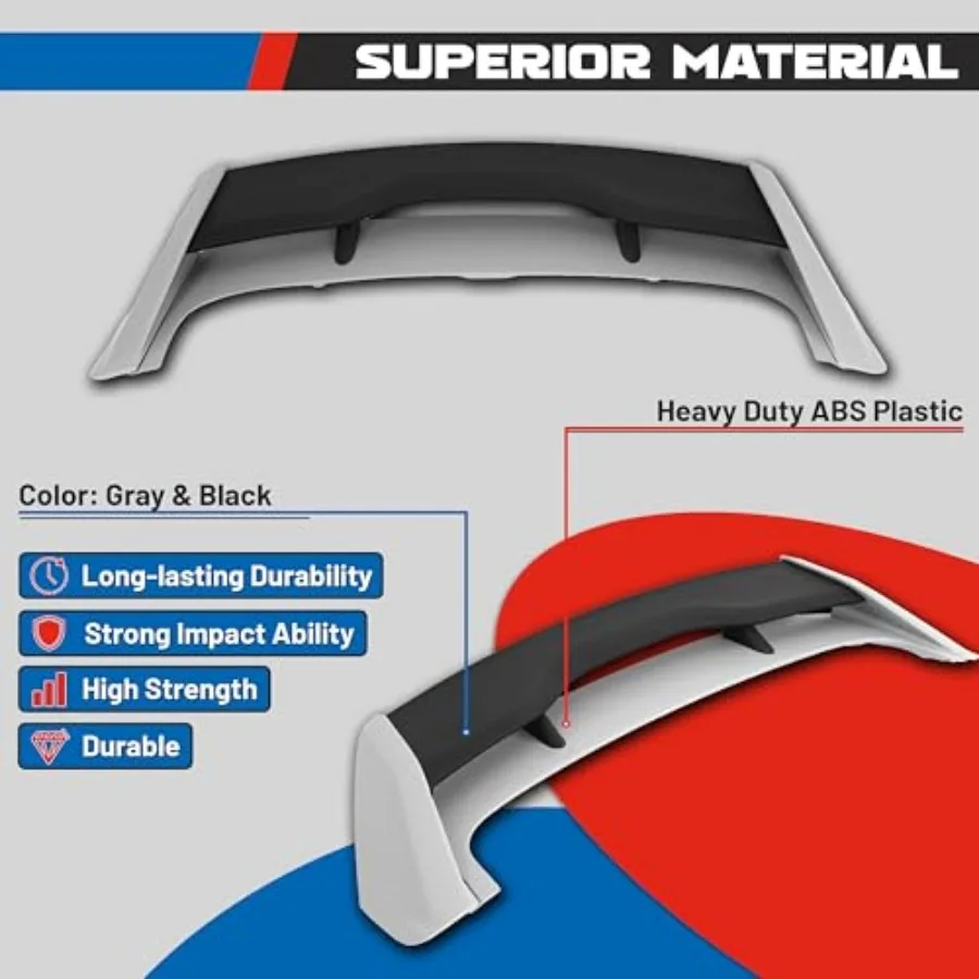 KUAFU Dakspoiler Compatibel met 2012-2018 Ford Focus Hatchback Modellen Achterwindspoiler Plastic Grijs Zwart Geschilderd voor Enhan