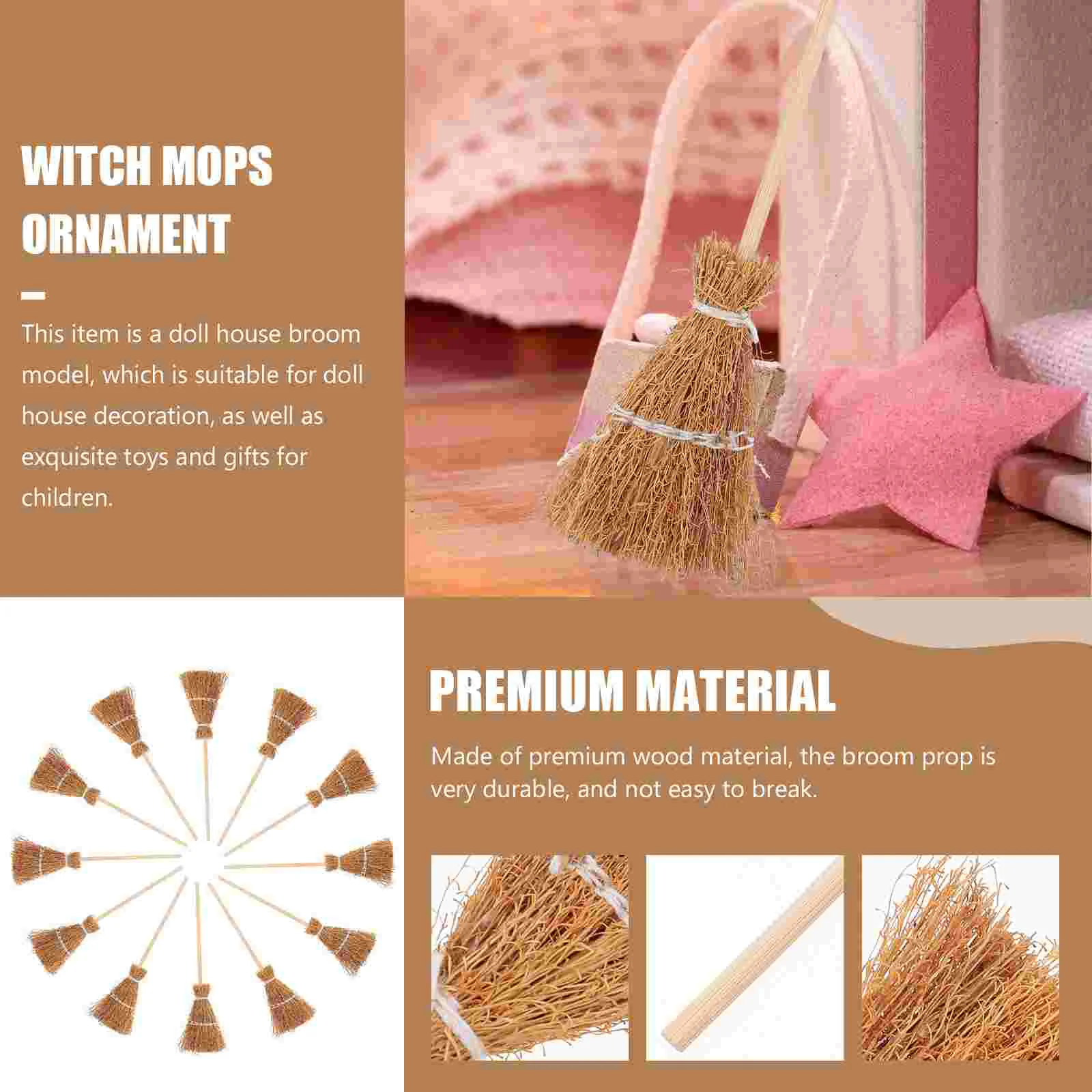 20 Pcs Mini Broom Charm Dollhouse Witches Small Toddler Miniature Models Brooms Decorations