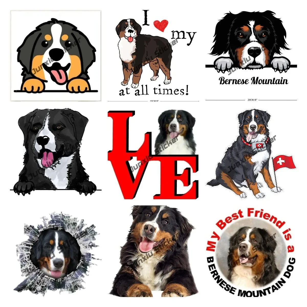 Puppy Dog Car Stickers Bernese Mountain Dog with Flag Man's Best Friend Cute Animal Sticker Decal Die Cut Vinyl Car Accessories