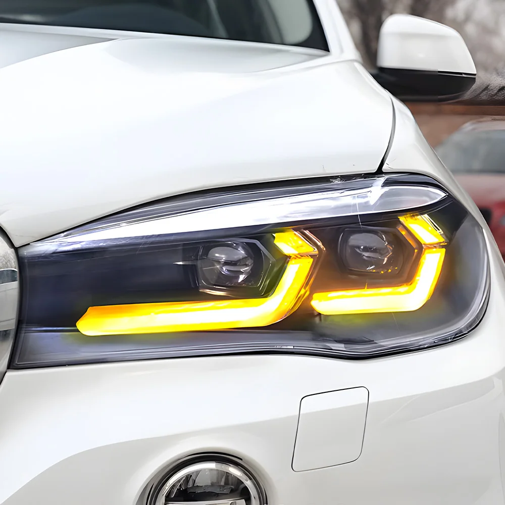 For ’BMW X5 28i 35i 50i F15 2014-2018 LED Car Front Lamps Assembly Upgrade Double L DRL Projector Lens Car Tool Accessories