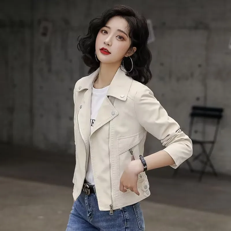 เวอร์ชั่นเกาหลีของบางแจ็คเก็ตหนัง PU ผู้หญิงฤดูใบไม้ผลิ/ฤดูใบไม้ร่วงฤดูหนาวใหม่รถจักรยานยนต์หนังสั้น biker หญิงเสื้อ JJ529