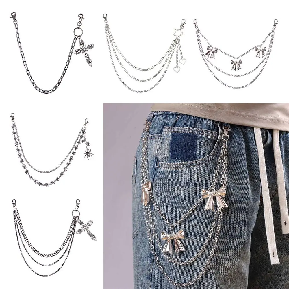 

New Metal Jeans Waist Chain Punk Rock Pentagram Love Pendant Pants Decor Chain Multilayer Design Key Chain Hipster Gift