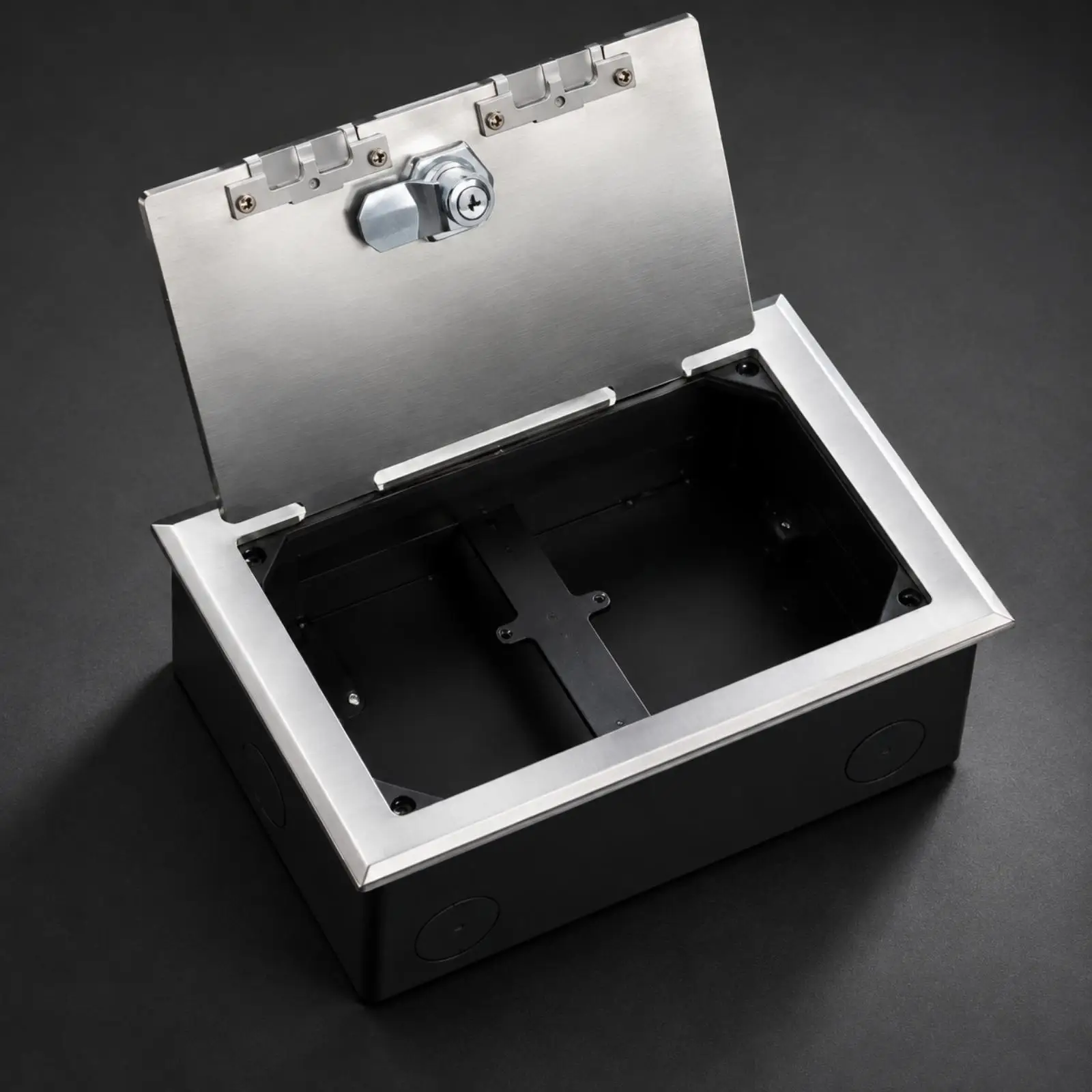 Recessed Outlet Protection Box Stainless Steel Waterproof Socket Cover with Cable Pass Through Openings for Hotel Bank Use