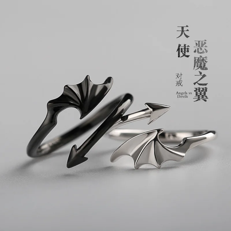 

Vintage Arrow Feather Rings for Women Men Devil Wings Ring Resizable