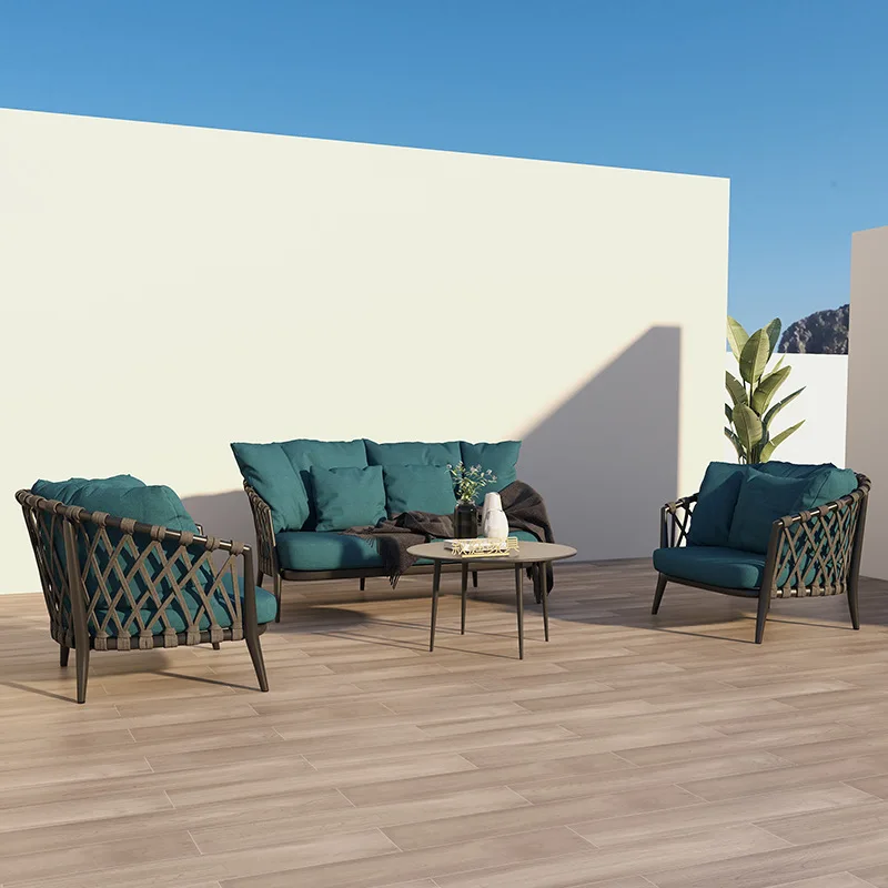 

Simple leisure outdoor balcony small sofa coffee table combination rattan sofa chair courtyard