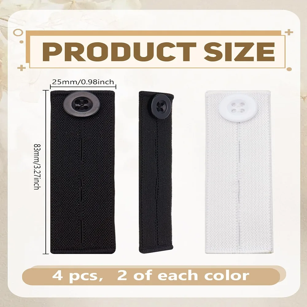 4Pcs 2 Colors Elastic Waist Extenders Adjustable Resin Button Waistband Extender for Unisex Jeans Pants Mixed Color 25x83mm