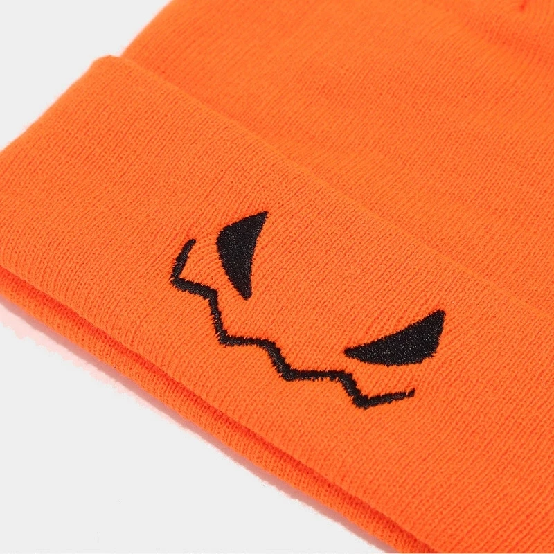 Halloween Pumpkin Warm Knitted Hat for Women Outdoor Brimless Orange Cap Fashionable Versatile Slouchy Beanies view 4